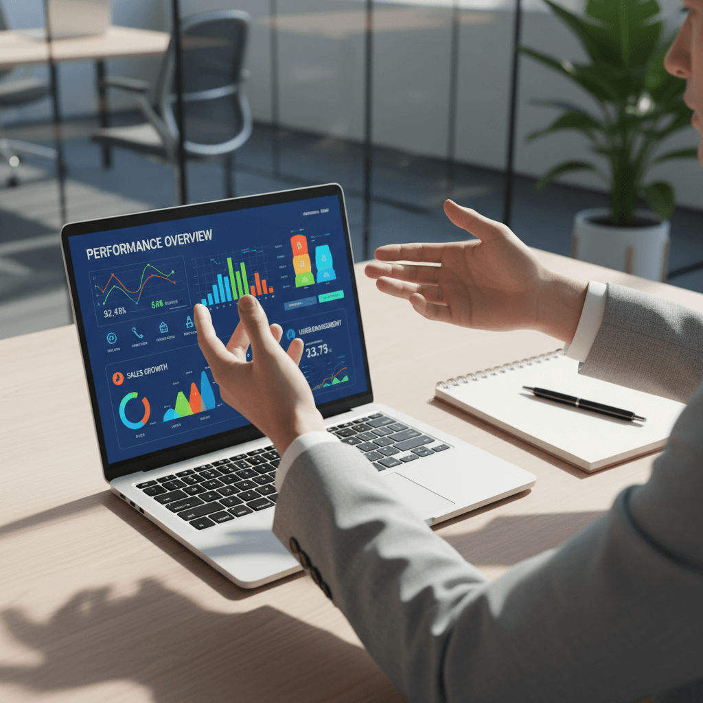 Business intelligence dashboard with interactive metrics and performance tracking