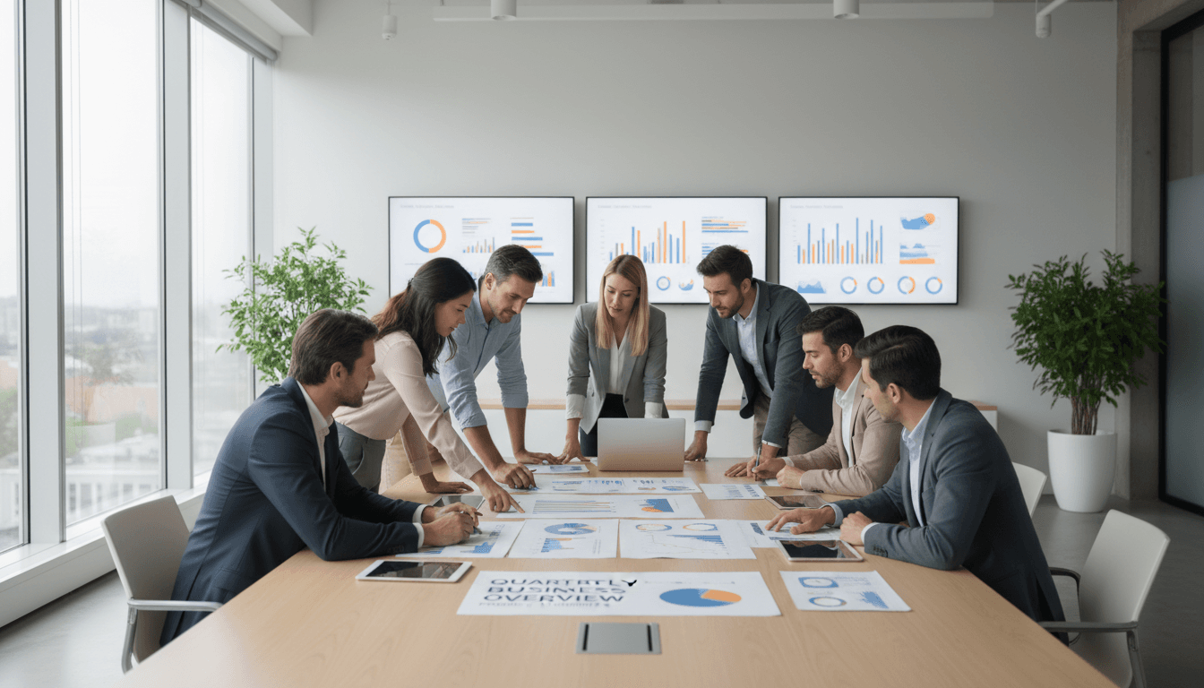 Team reviewing data insights and analytical reports together