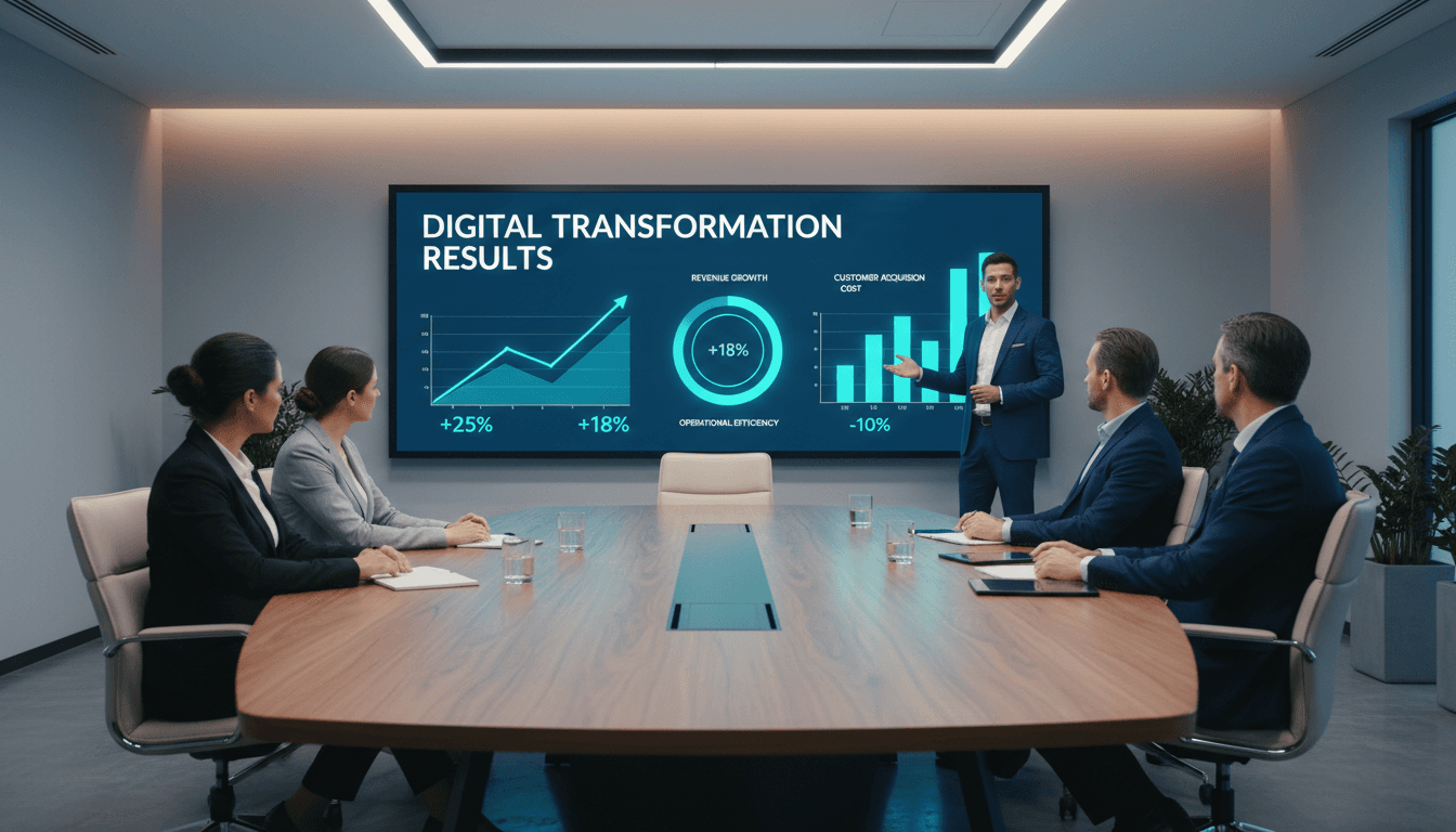 Executive presenting data-driven insights to leadership team
